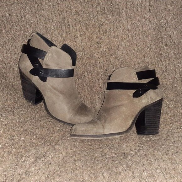 RAG & BONE-Harrow Booties-Taupe/Brown Nubuck Leather-Suede-Sz 37.5-Excellent - Picture 1 of 6